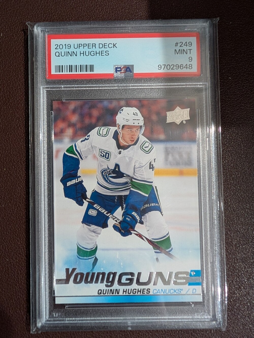 PSA 9 2019 Upper Deck Young Guns Quinn Hughes + Young Guns Renewed